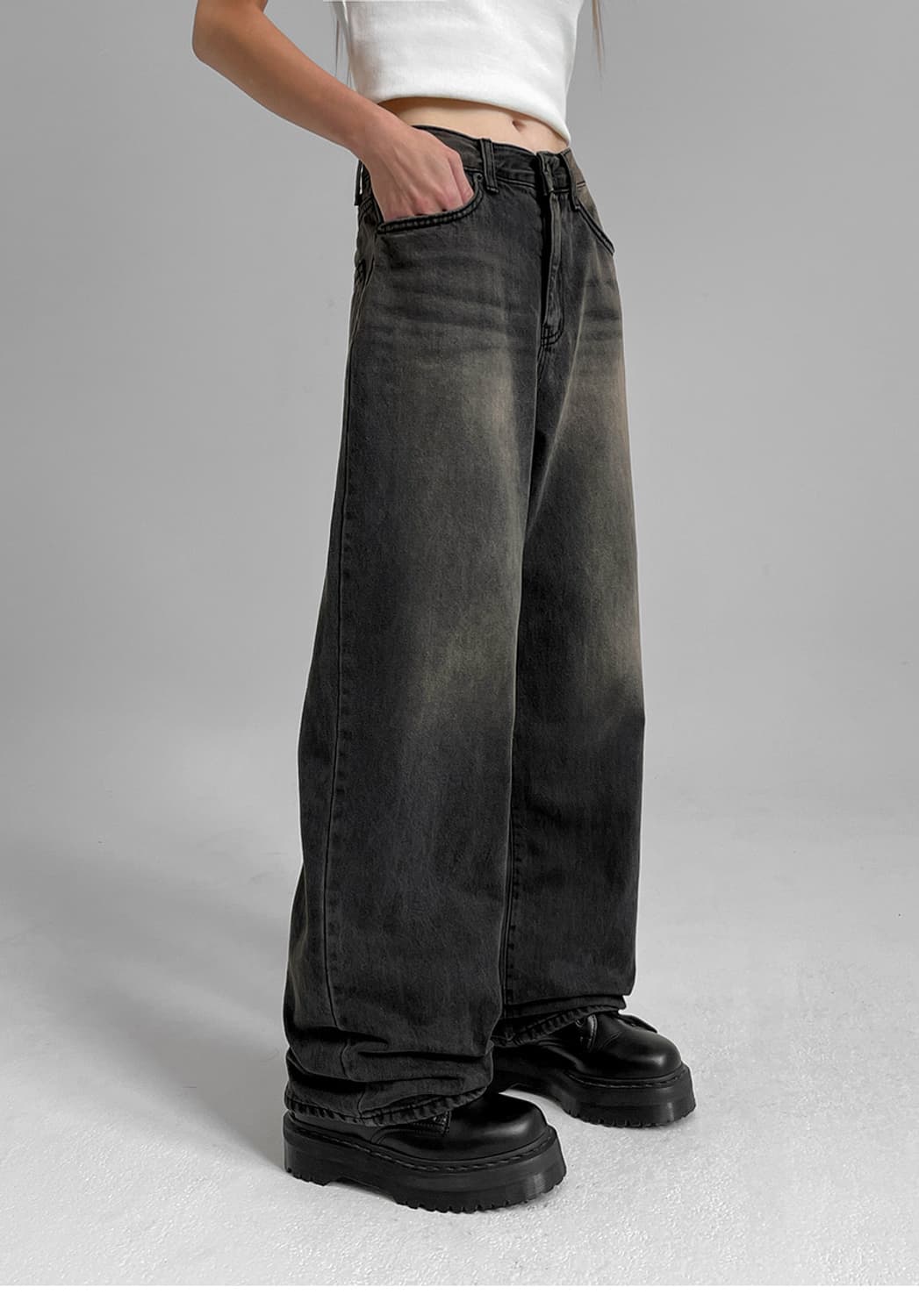 [MADE] 노번 워싱 와이드 데님팬츠 블랙 상품이미지2