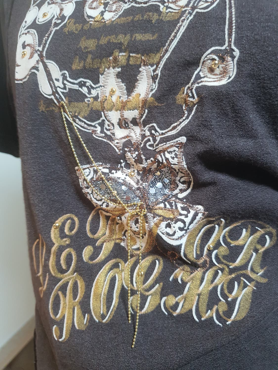 [펑크] 프린팅 벨벳 반팔 티셔츠 브라운 상품이미지2