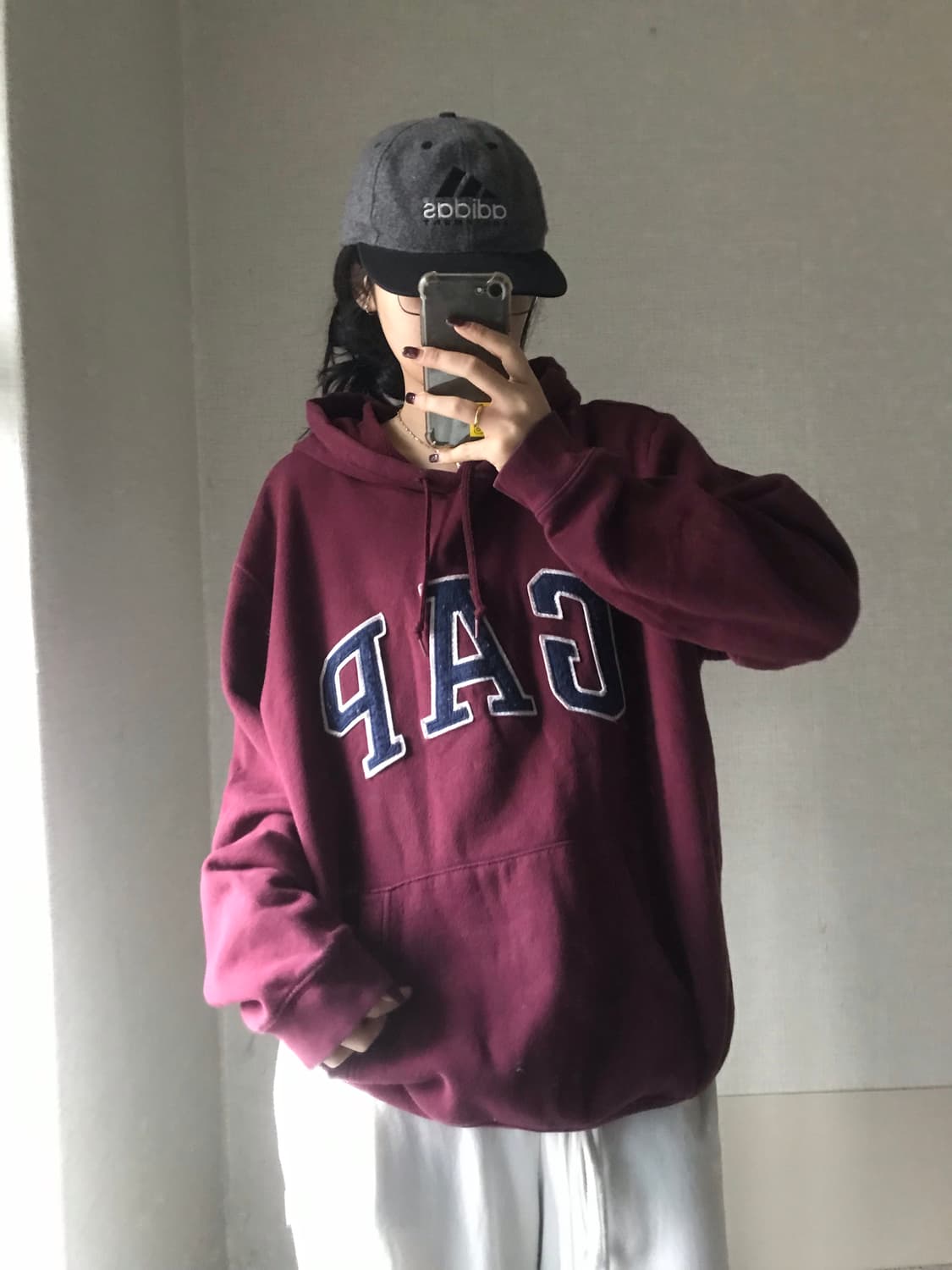 갭 버건디 오버핏 후드티 상품이미지1