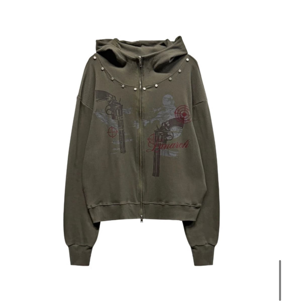 랜아카이브 스터드 집업 후드 카키 새상품 상품이미지3