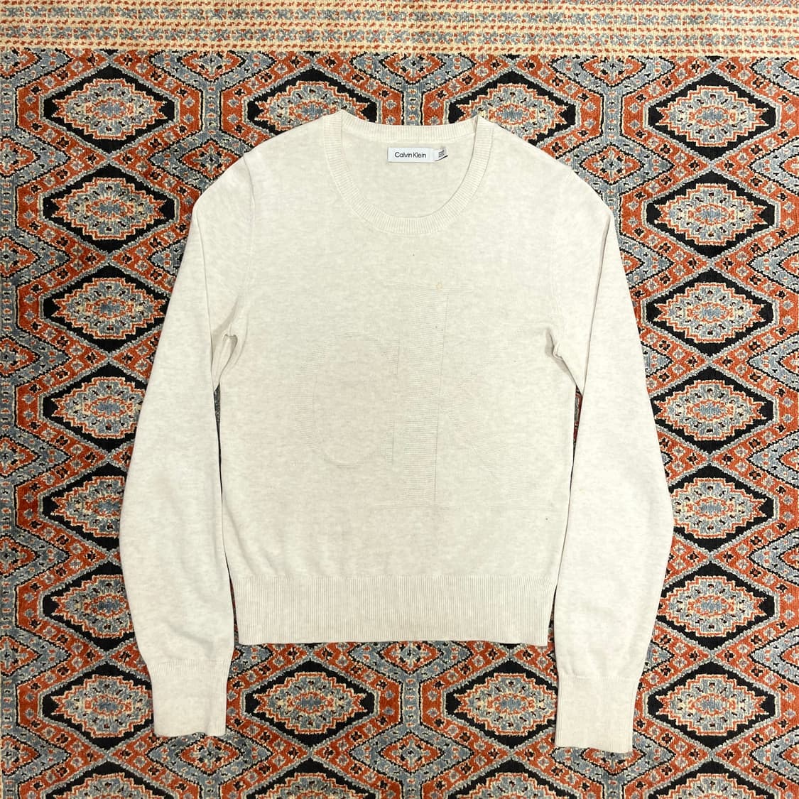 캘빈클라인 시그니처로고 베이지 면 니트 여성S 상품이미지1