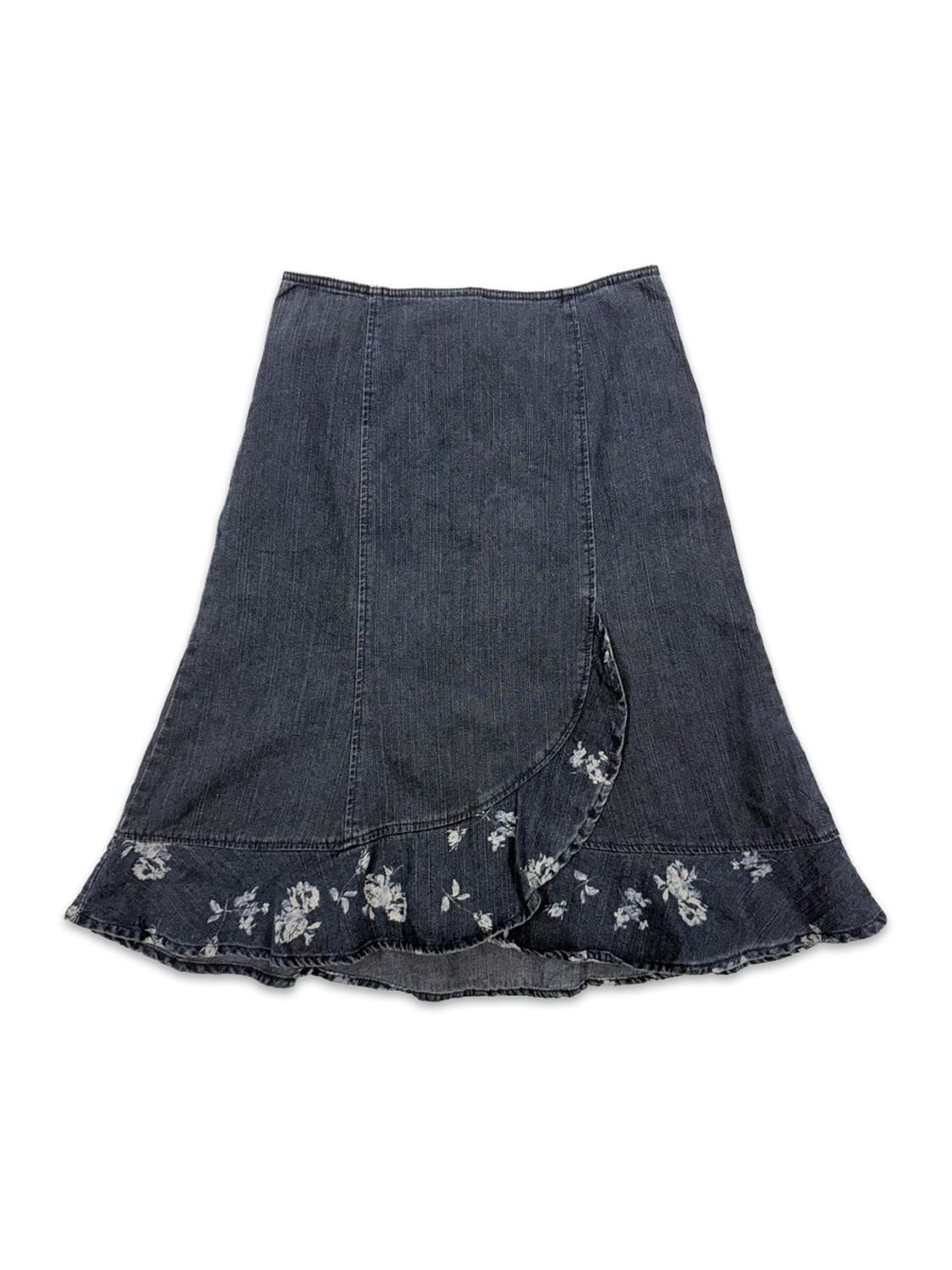 빈티지 네이비 데님 모리 프릴 미디 스커트 상품이미지1