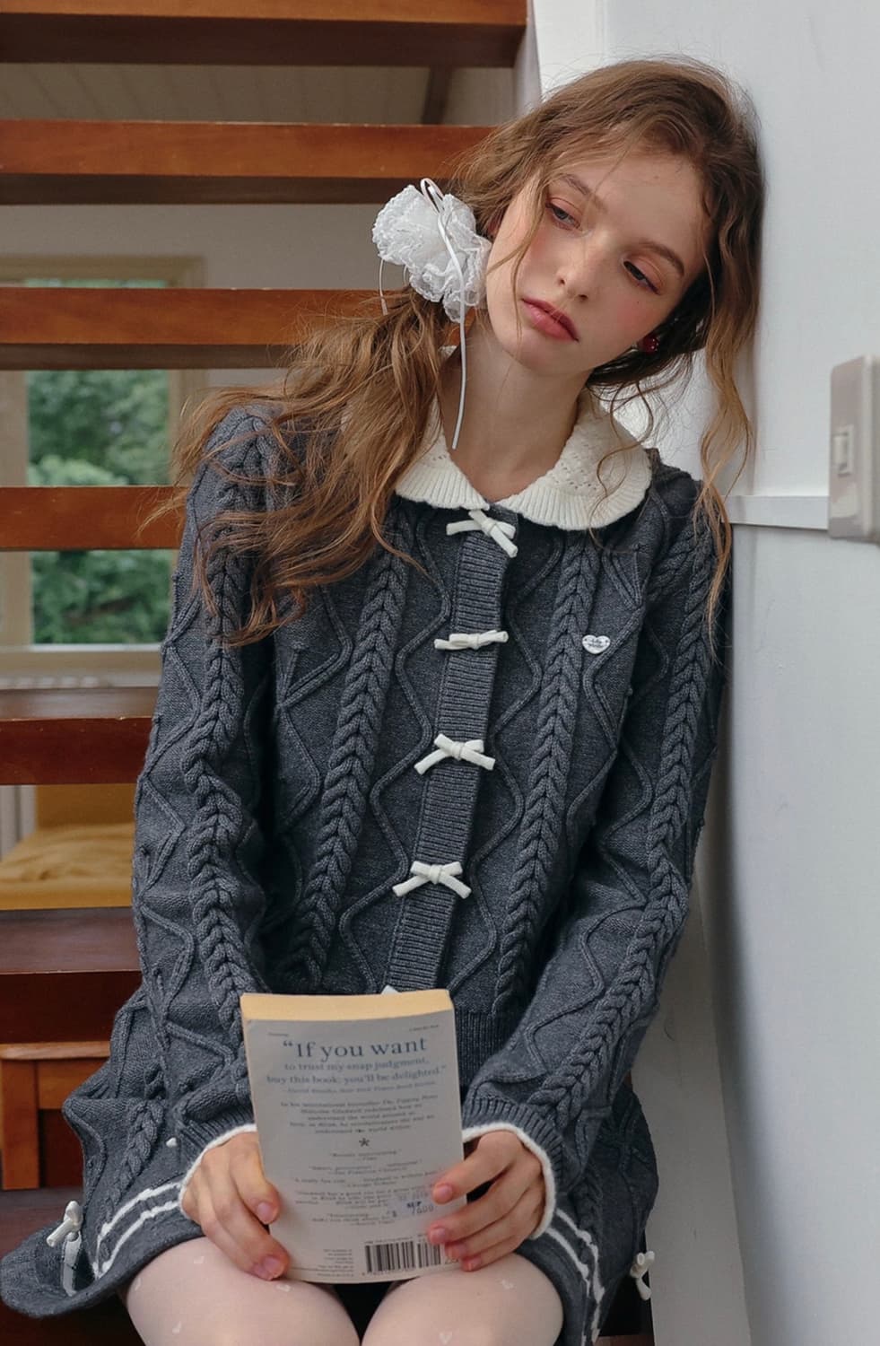 [새상품] 쎄무아듀 보우 케이블 니트 셋업 상품이미지2