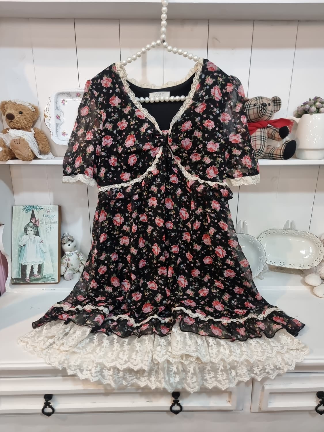 (디어리) 로즈 쉬폰 레이스 레이어드 원피스 상품이미지3