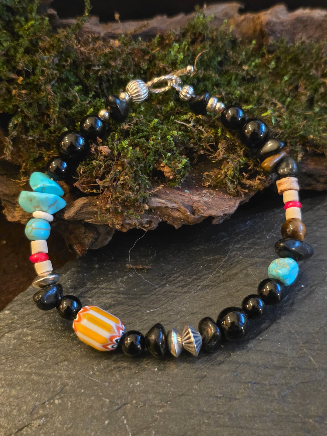 BLACK RITUAL 오닉스&티벳글라스 실버925 토글 팔찌 상품이미지1