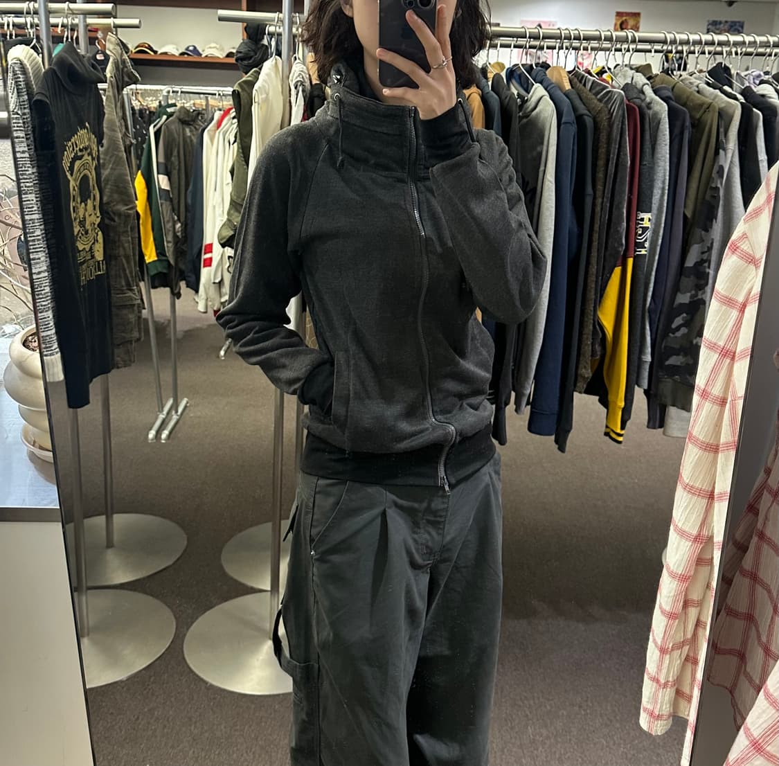 M)Japanese vintage 그레이 하이넥 후드집업 상품이미지1