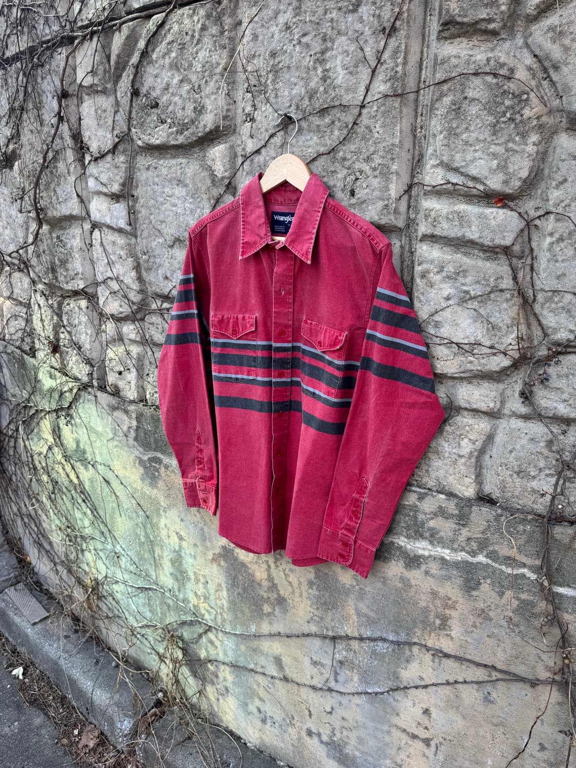 90s 랭글러 빈티지 브러쉬포퍼 페이딩 스트라이프 웨스턴 셔츠 상품이미지3
