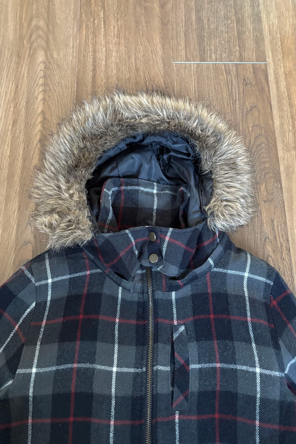 Fur Trimming Checkered Padding   상품이미지5