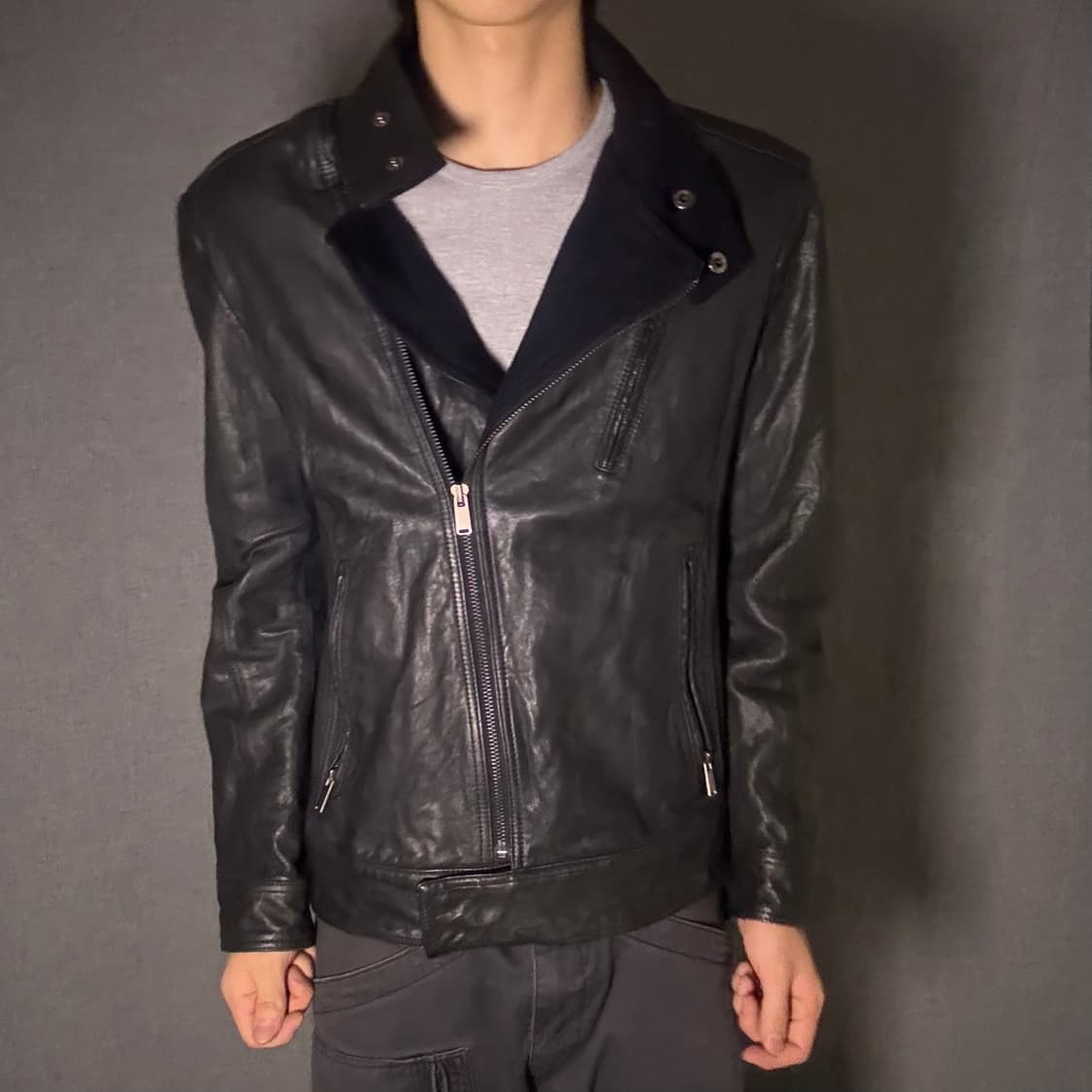 opium 사선 양가죽 자켓 블랙 상품이미지3