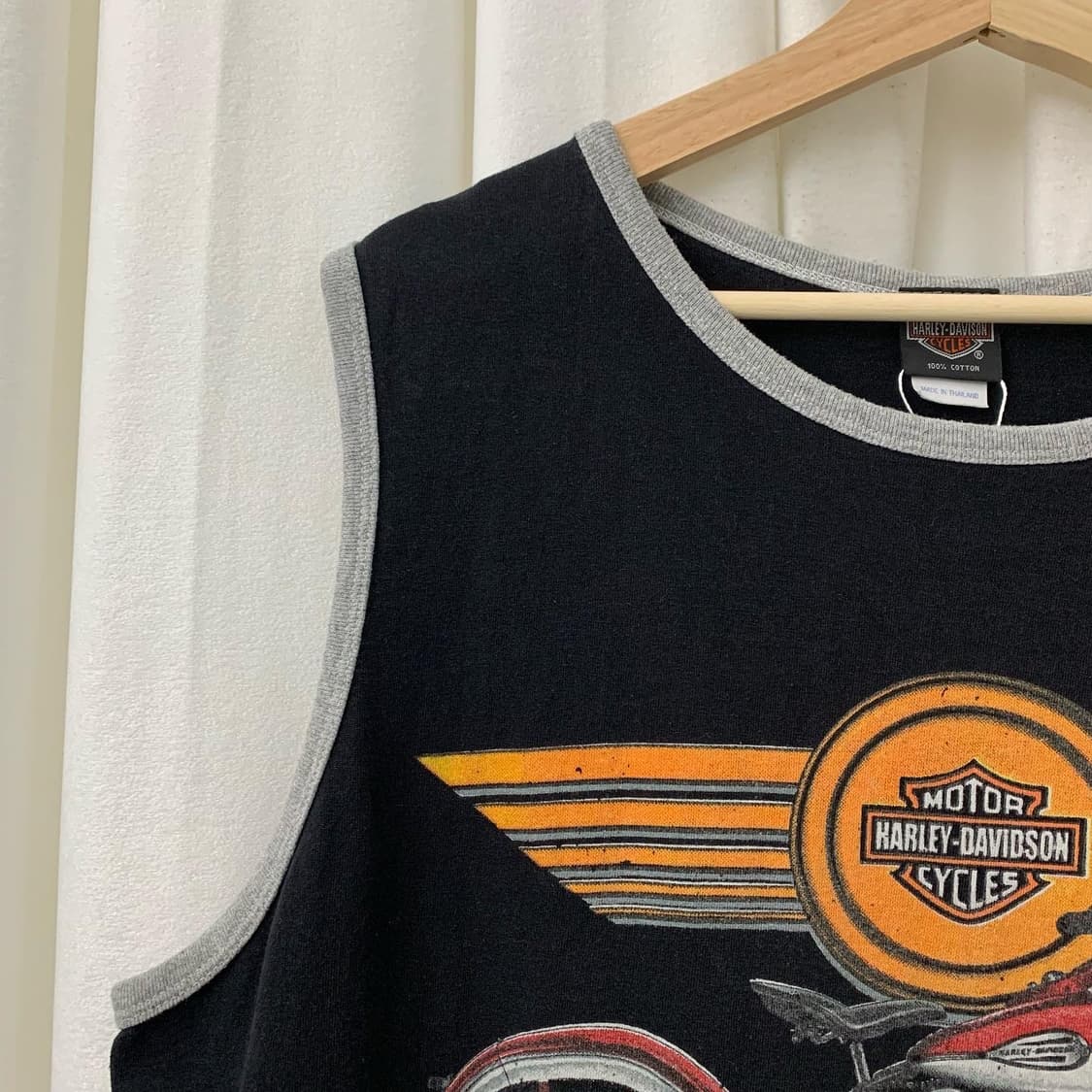 할리데이빈슨 블랙 빅프린팅 슬리브리스 상품이미지2