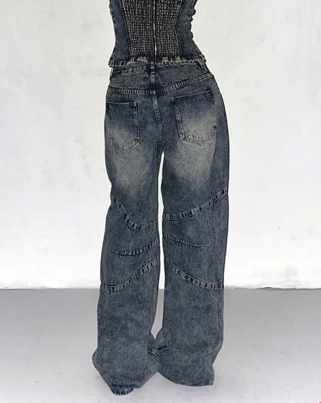 인디스하우스 컷아웃 절개 데님 와이드팬츠 상품이미지3