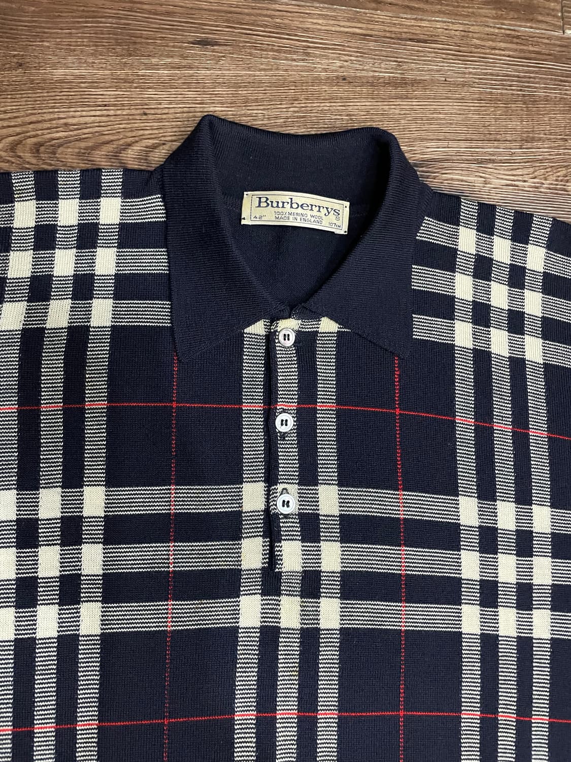 버버리 90s 노바체크 메리노울 카라넥 니트 네이비 상품이미지2