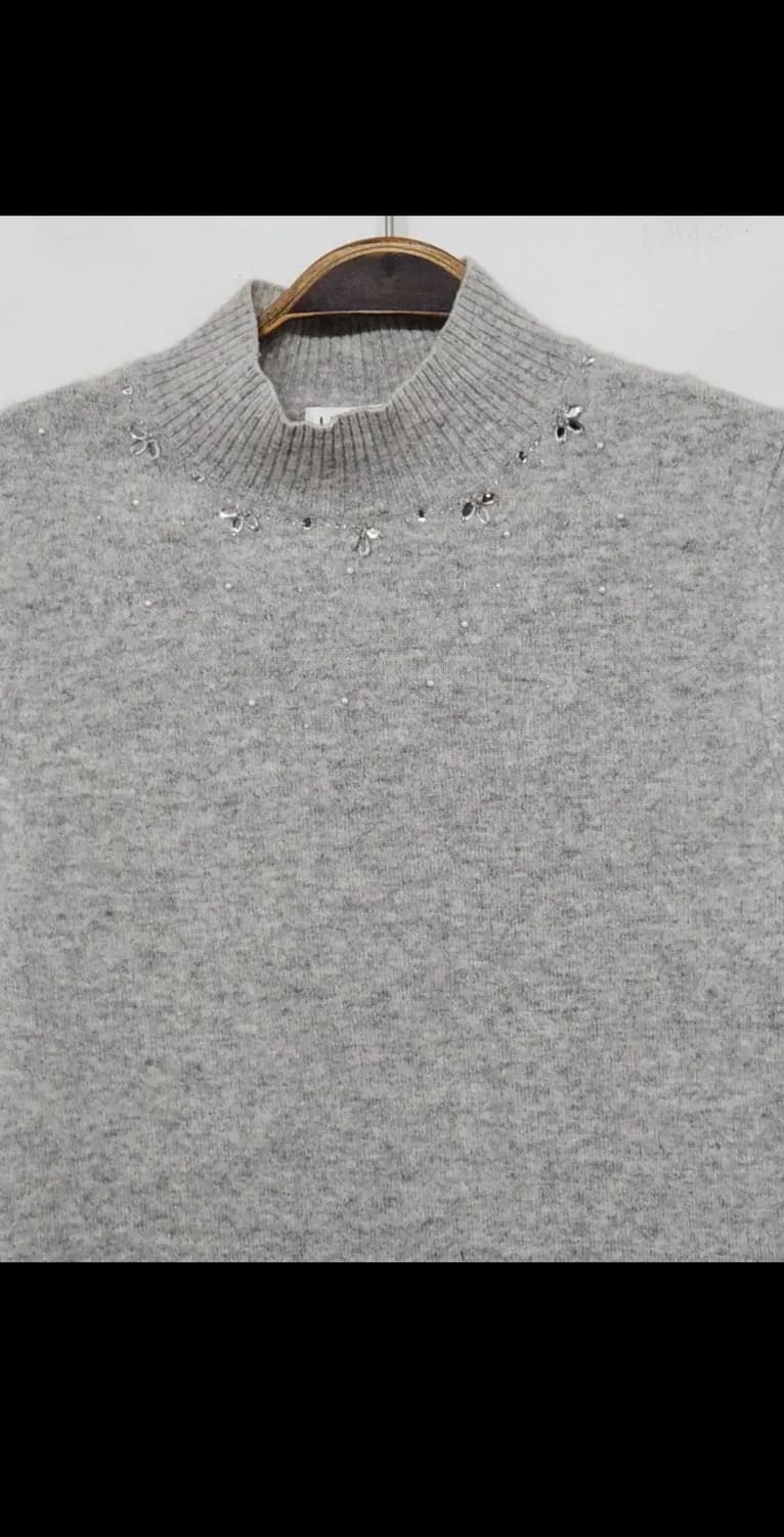 (S) 반목 캐시미어 니트 그레이 비즈 반폴라 스웨터  상품이미지2