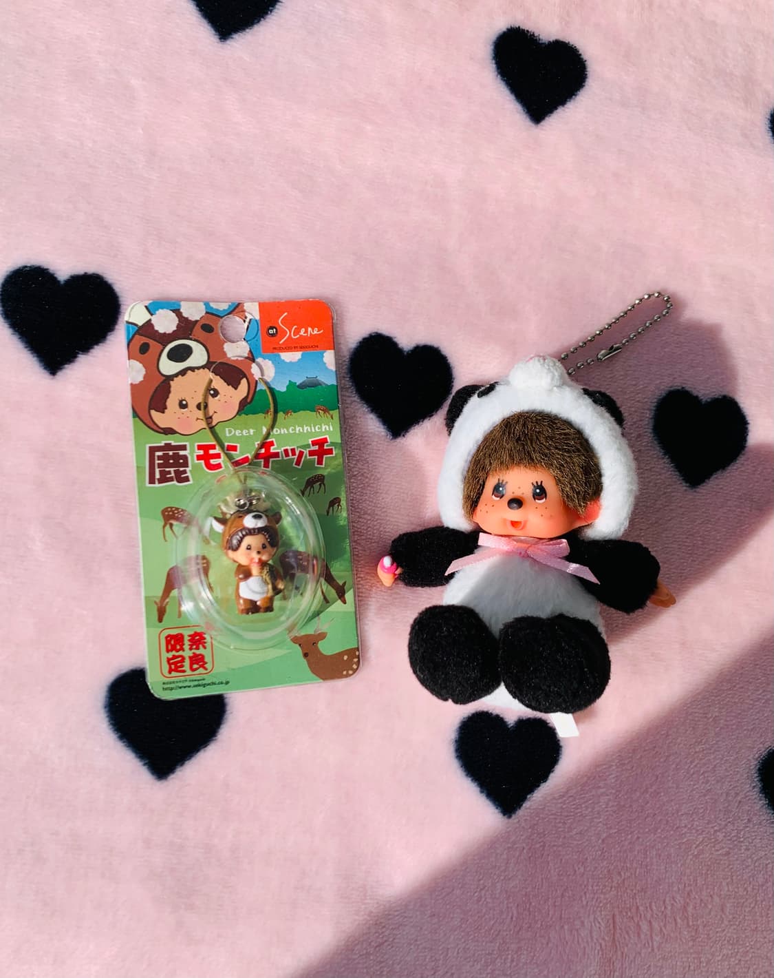 몬치치 고전 빈티지 사슴+판다 인형키체인 키링 상품이미지1