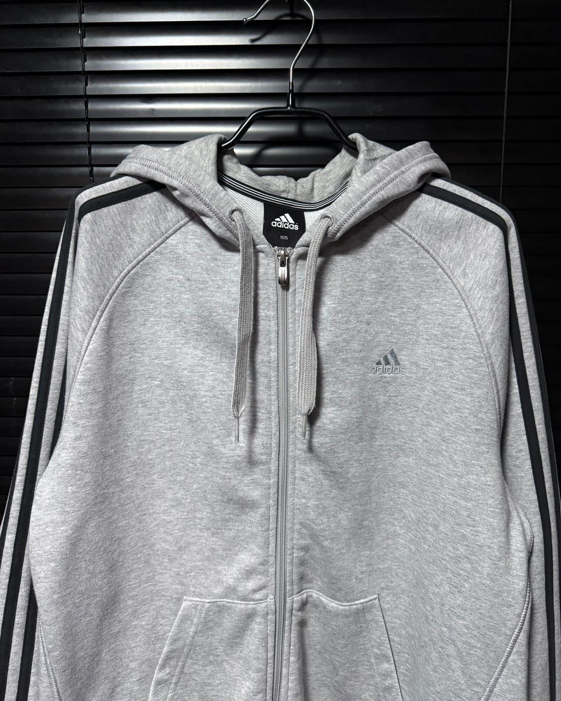 아디다스 그레이 회색 블랙 검정 삼선 스웻 후디 후드 집업 105 XL 상품이미지3