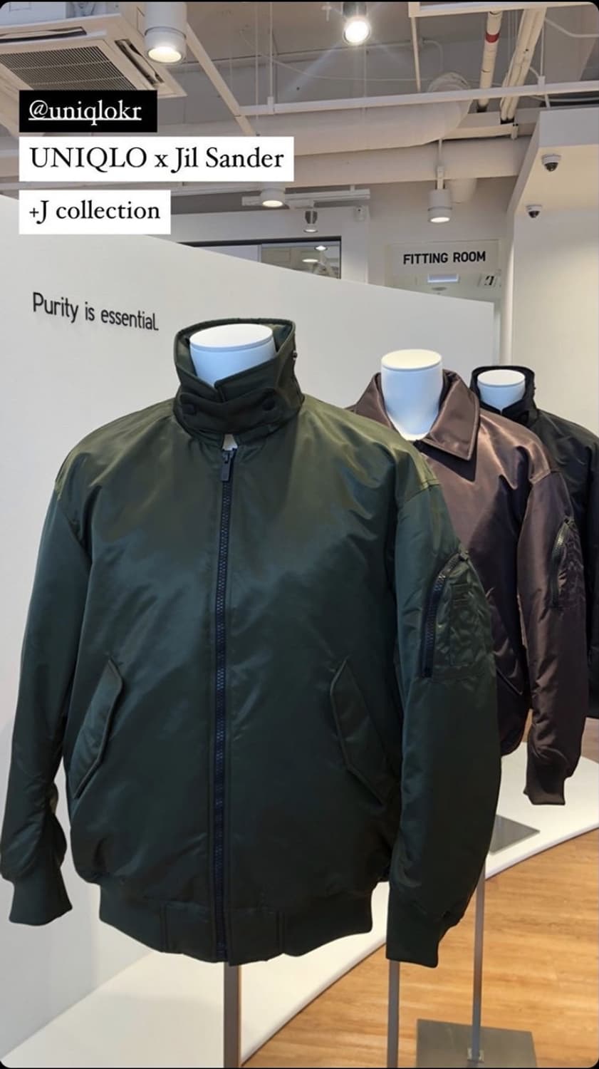 유니클로 +J 다운 오버사이즈 립 블루종 카키 상품이미지1