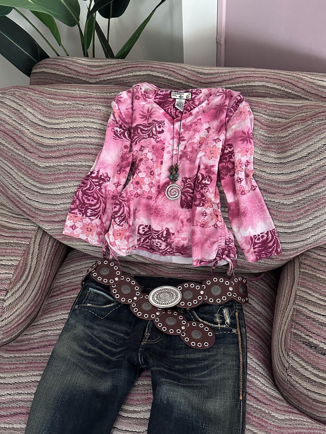 Tie-dye V-neck Shirred T-shirt 0188 상품이미지1