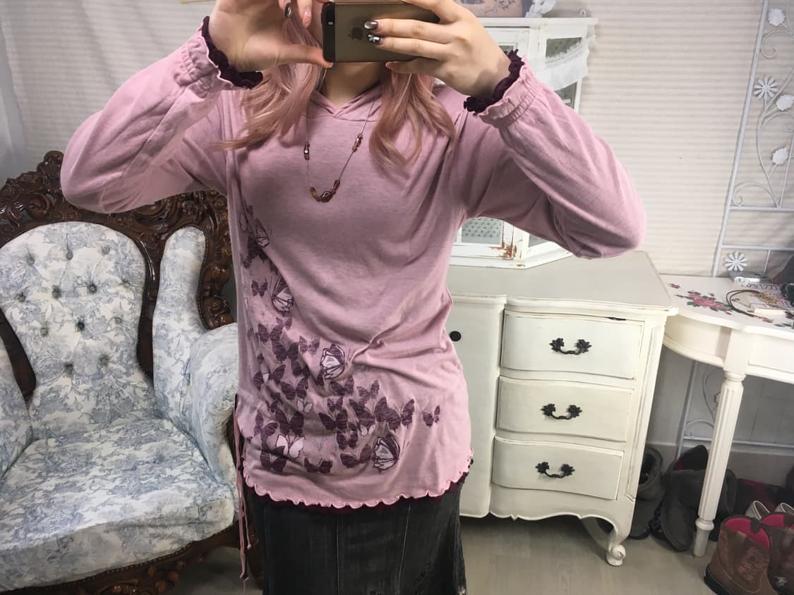 jpn vintage 오리엔탈 나비 셔링 후드티 상품이미지2