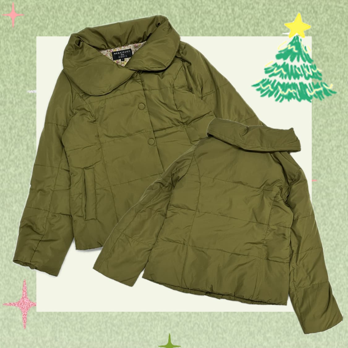 하구미의 말차맛 겨울 모리걸 올리브카키 오버핏 버튼포인트 경량패딩 상품이미지1
