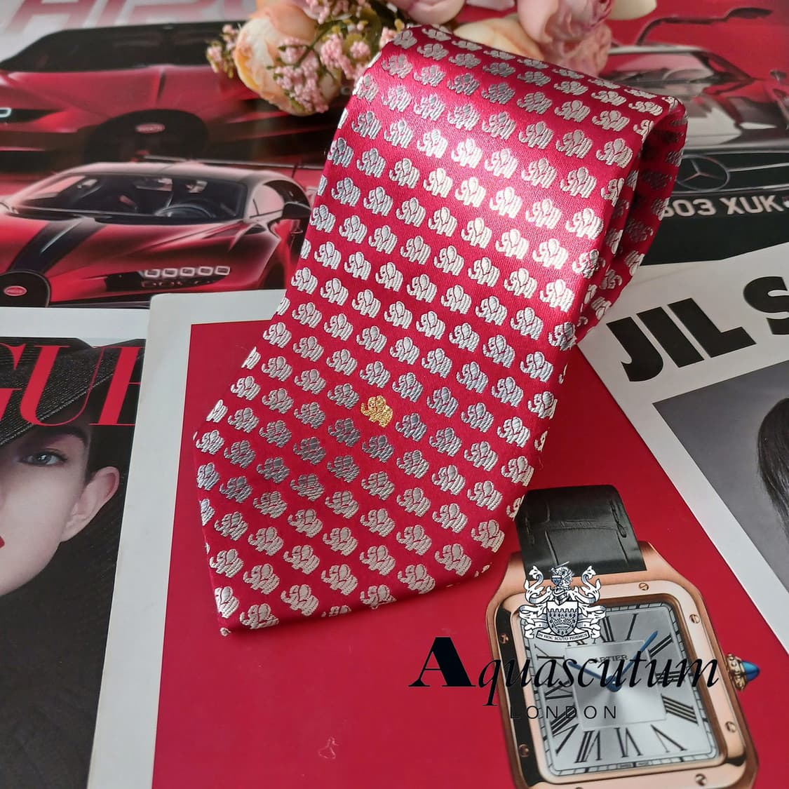 아쿠아스큐텀 실크 코끼리 패턴 넥타이 8.5cm A+등급 A19406
 상품이미지1