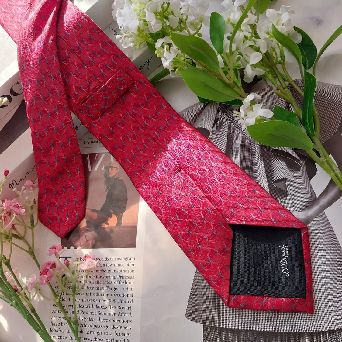 듀퐁 실크 레드 기하 패턴 넥타이 8.6cm A+등급 K1974 상품이미지4