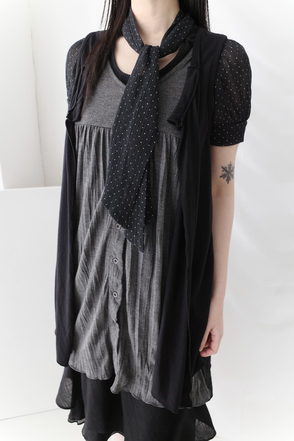 dot tie half T + sleeveless cardigun set 상품이미지7