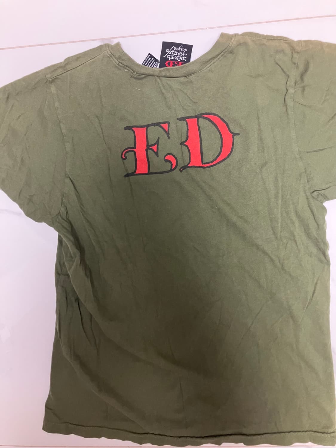 Y2K 에드 하디 빈티지 밀리터리 그린 타투 티셔츠 남S 여M 상품이미지4