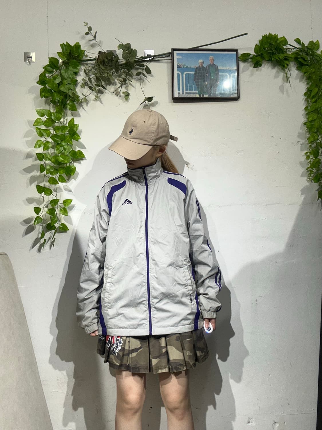 아디다스 그레이 퍼플 삼선 오버핏 스몰 로고 트랙탑 져지 S 상품이미지2
