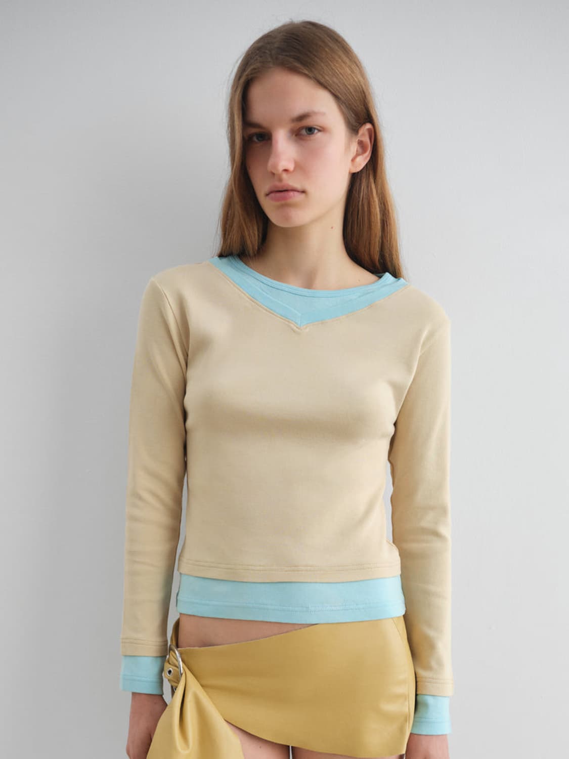 [XS,S,M,L,XL]기마구아스 Sam 투톤 티셔츠/베이지 상품이미지4
