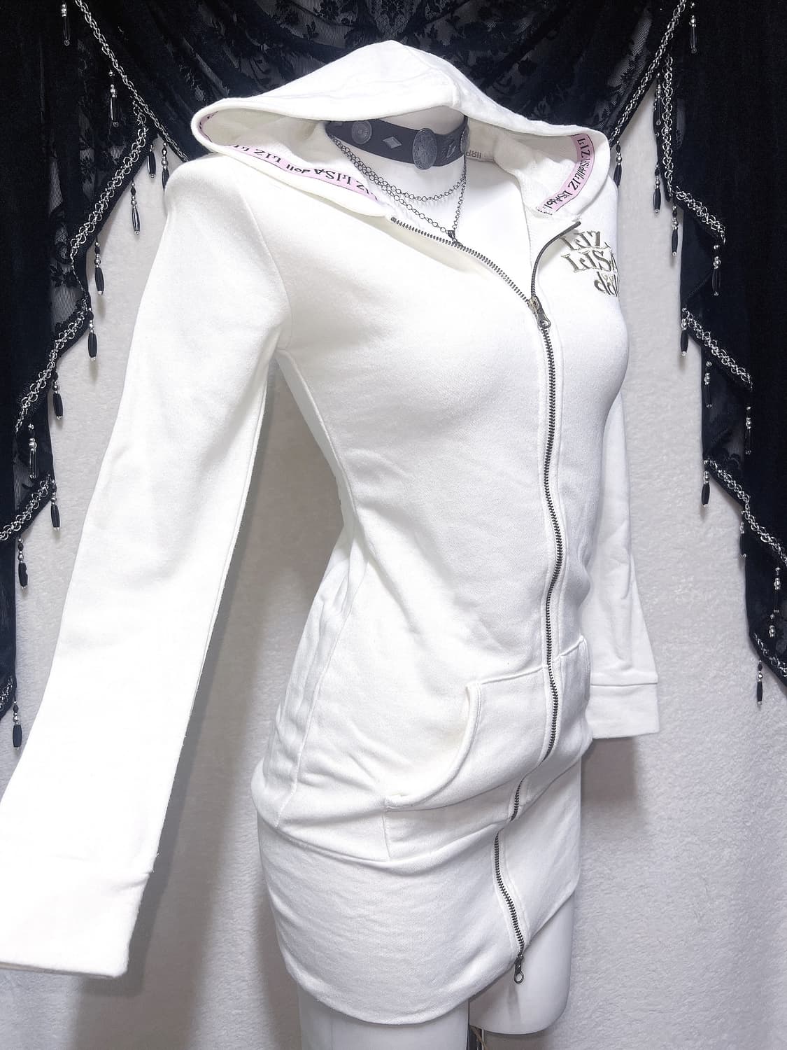 리즈리사돌 오네갸루 펑크 레터링 투웨이 후드집업 원피스 y2k 핀터 00 상품이미지3