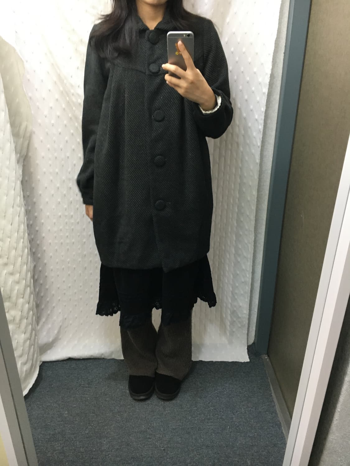 둥근 카라 차콜 롱 코트 상품이미지2