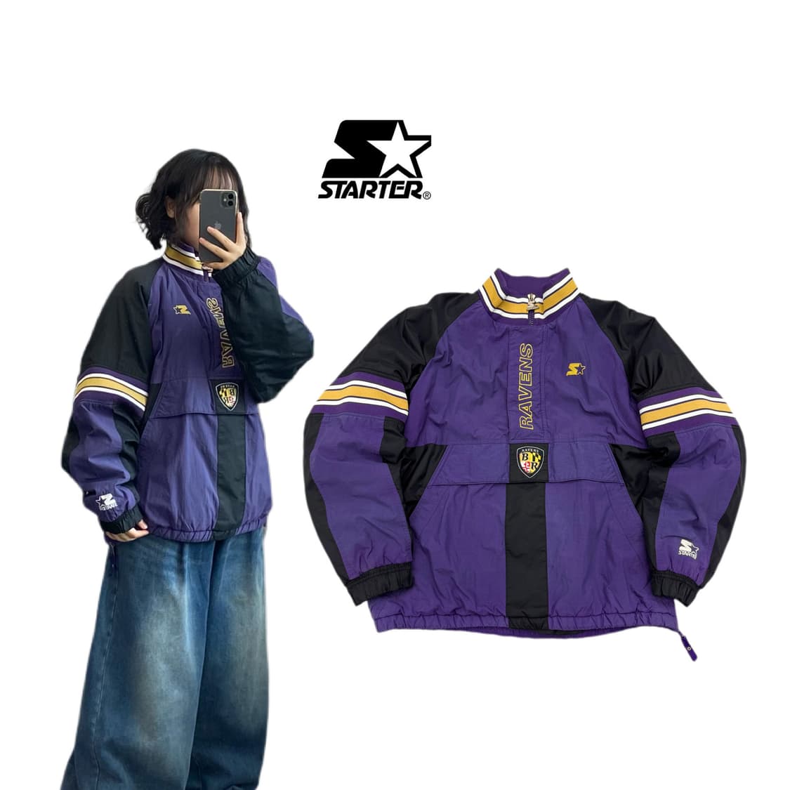 스타터 90s 프로라인 레이븐스 올드스쿨 아노락 점퍼  상품이미지1