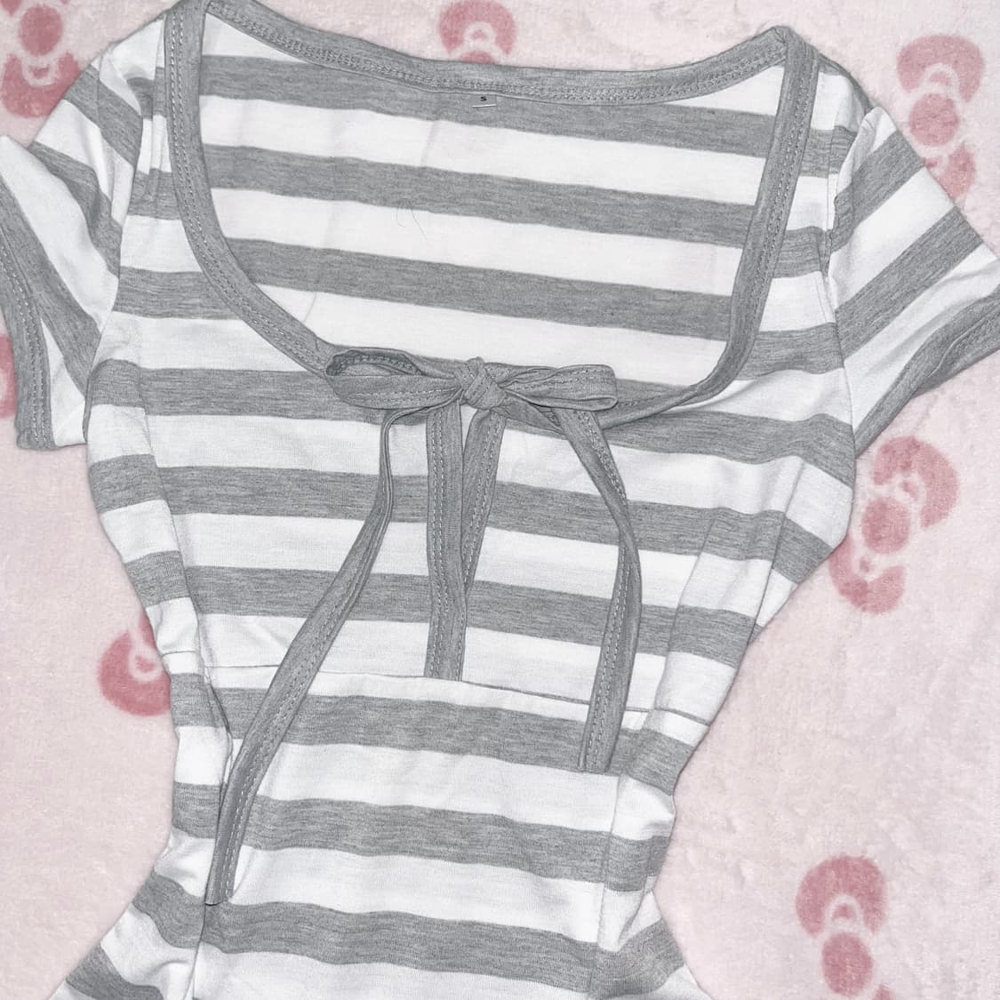 로걀 가루 스트라이프 회색 그레이 딱붙탑 티 상품이미지2