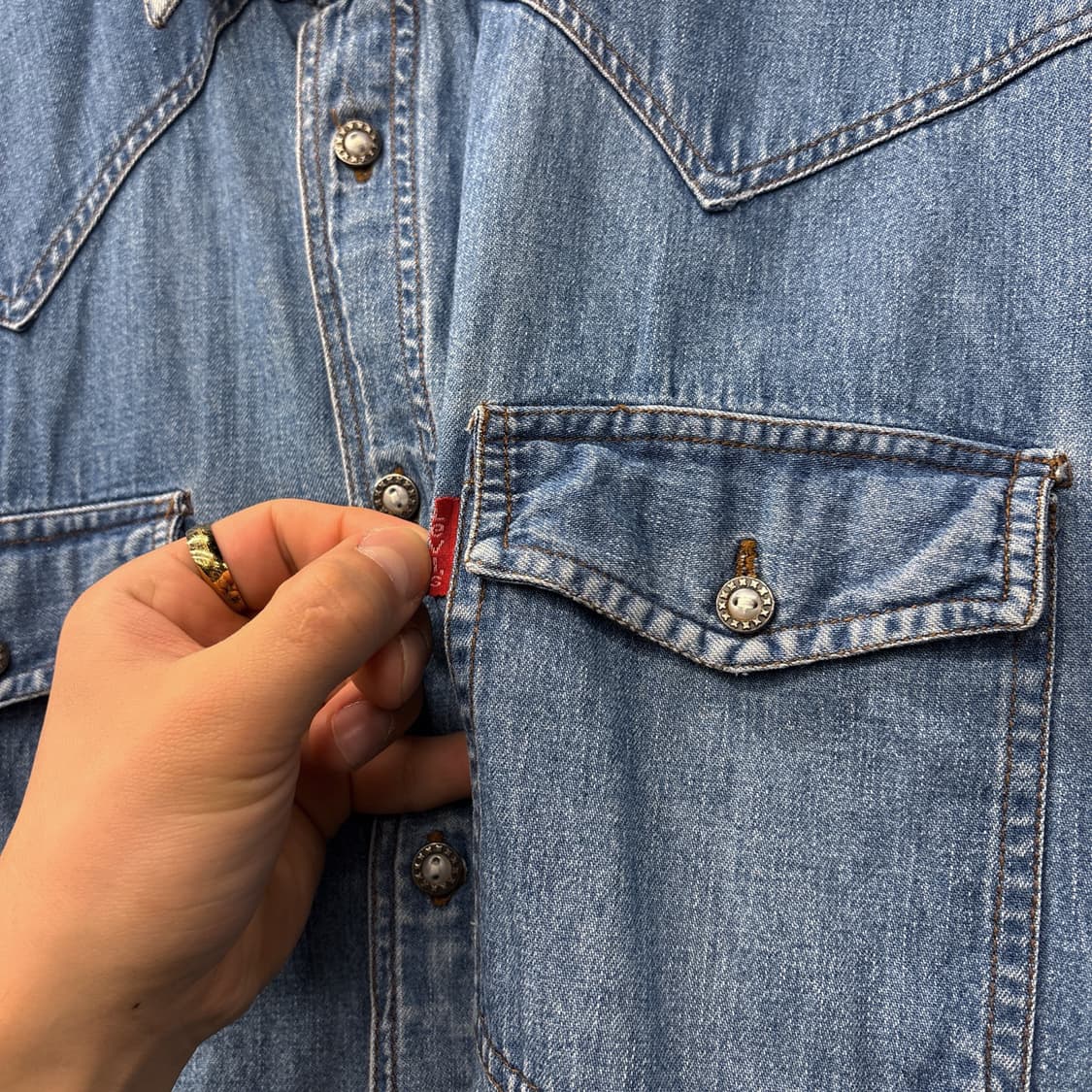 90s 리바이스 메탈버튼 웨스턴 요크 워싱 데님셔츠 N1203 상품이미지7