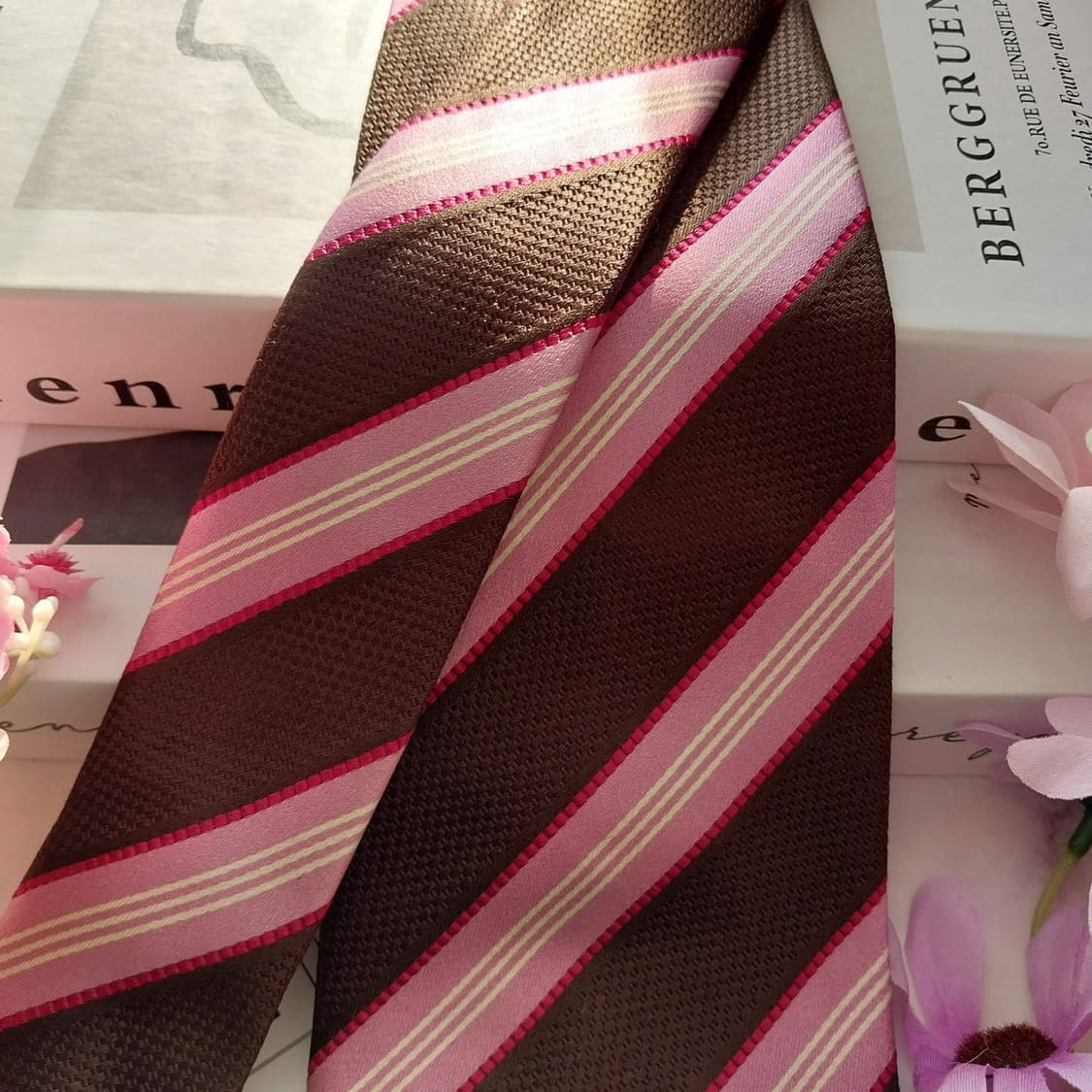 빨질레리 핑크브라운 실크 스트라이프 넥타이 9.1cm A+등급 K1414 상품이미지2