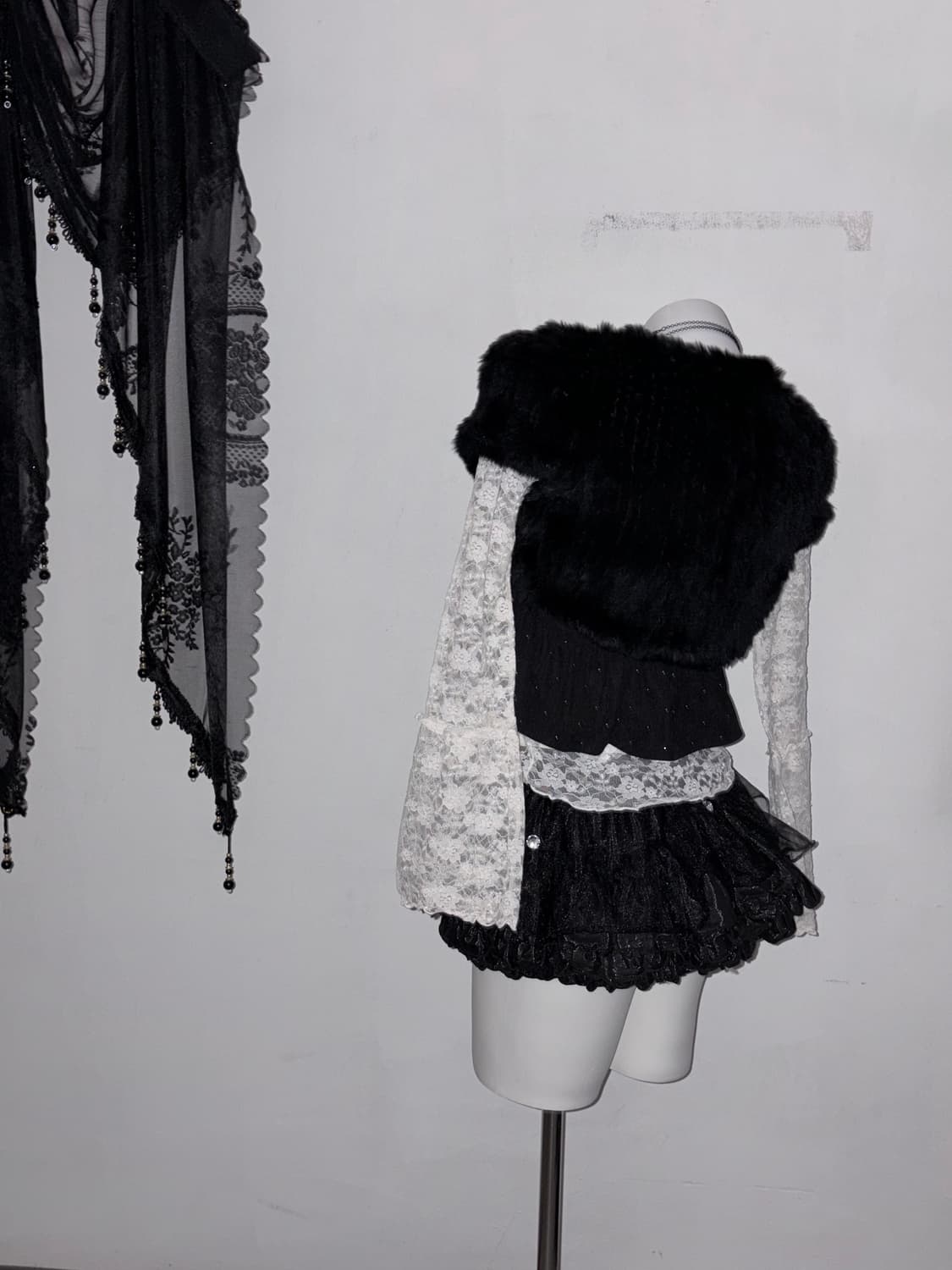 공겜여주 퍼 볼레로 코디세트 다크페어리 고스 고딕 고스로리 블랙 코디 상품이미지8