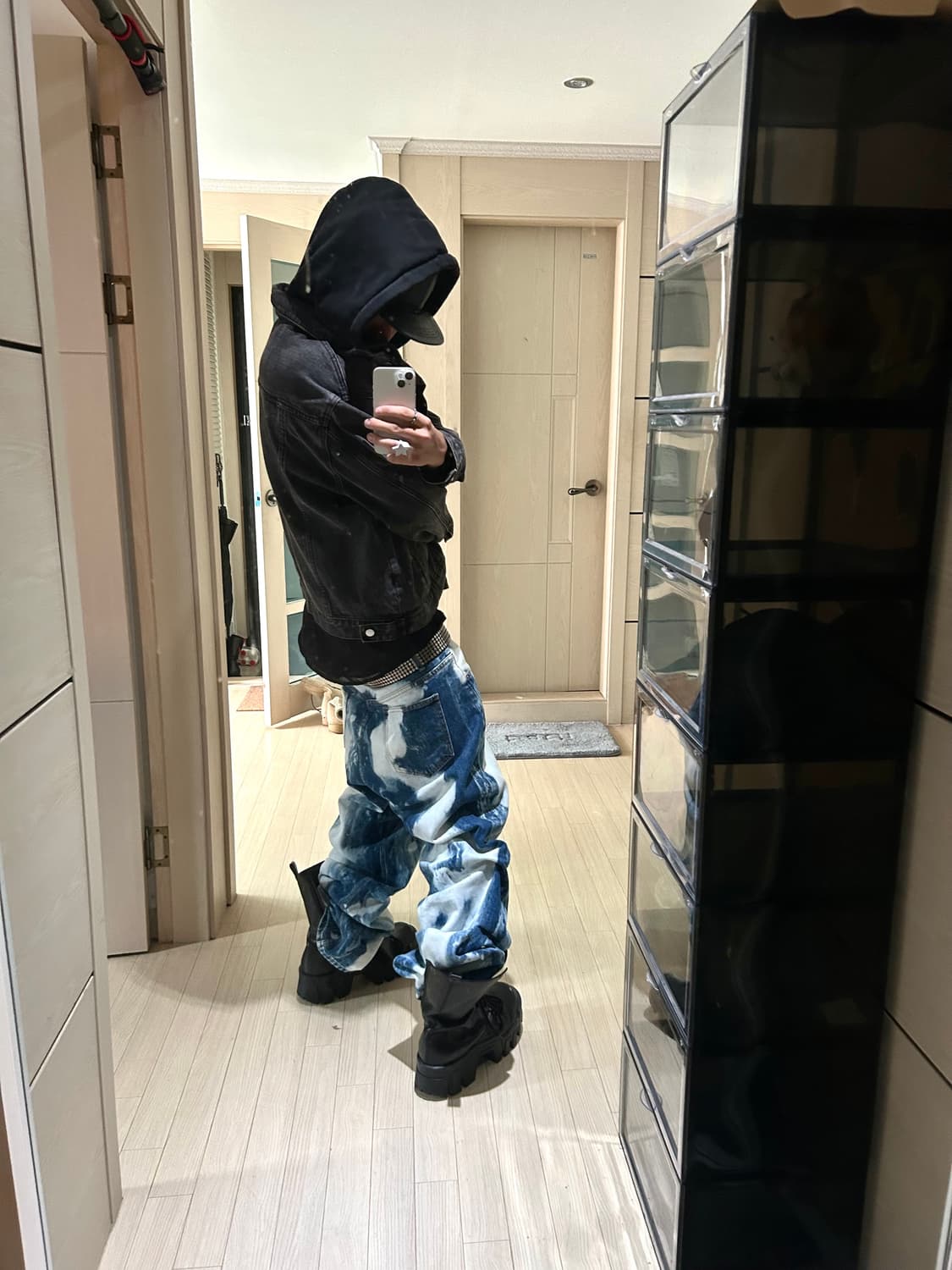 Bleached Pattern Wide Denim Pants 상품이미지7