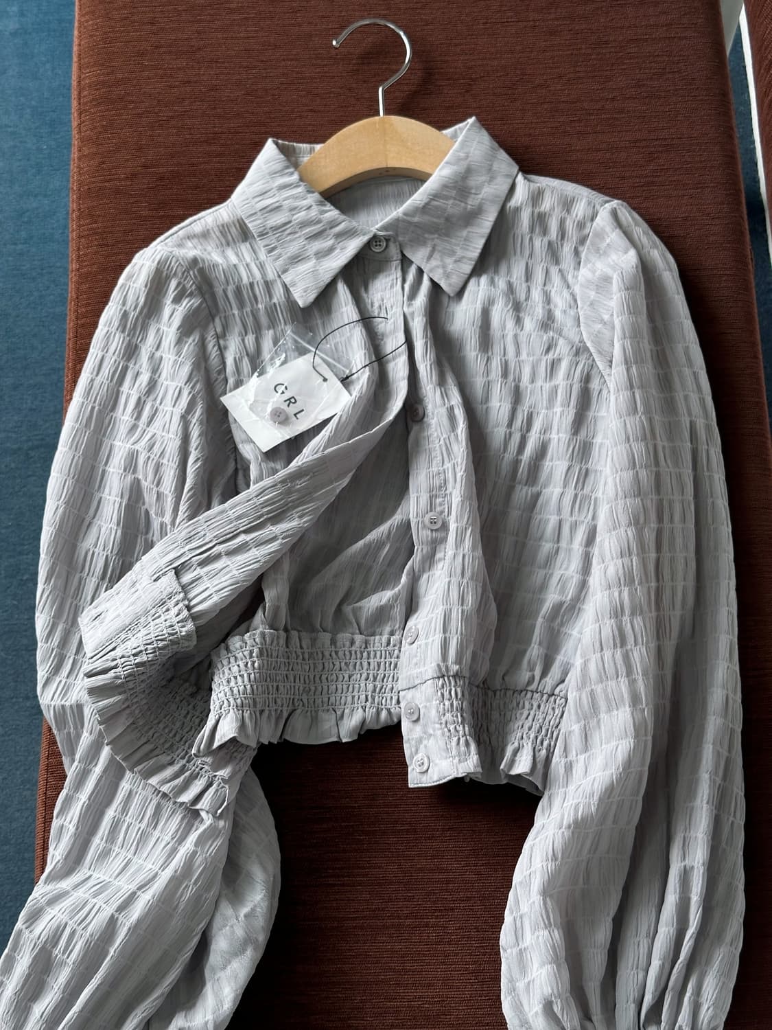 Sheer fabric design shirred blouse shirt 상품이미지1