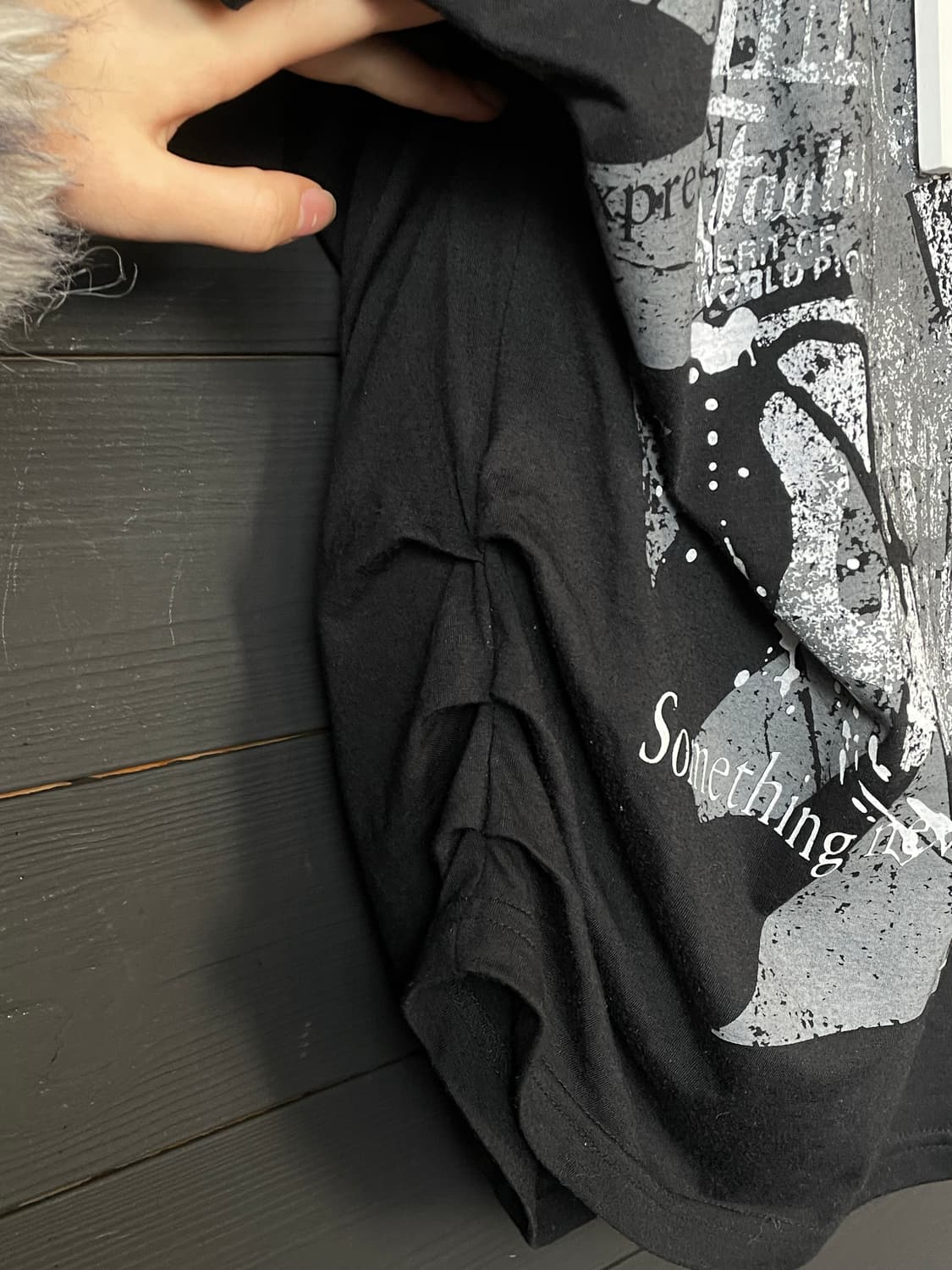 CORNFLAKE 콘플레이크 펑크 레이스 오프 숄더 레터링 셔링 탑 상품이미지6