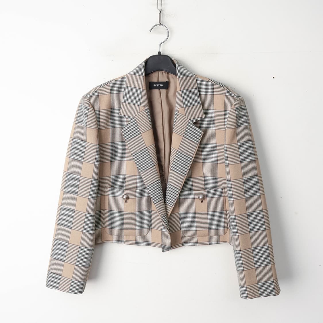 55/시스템 크롭 체크 자켓 상품이미지1