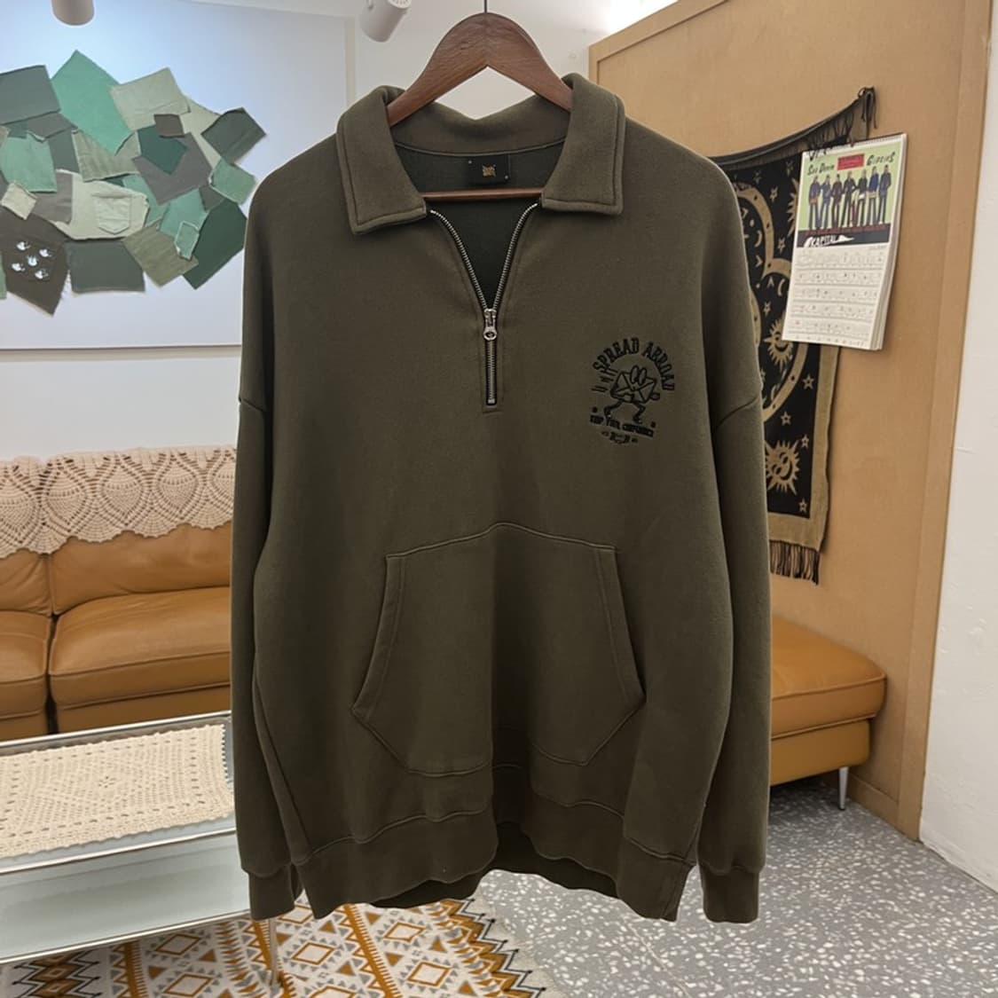 브라운브레스 캐주얼 빈티지 딥말차카키 반집업 맨투맨 M C10855 상품이미지3