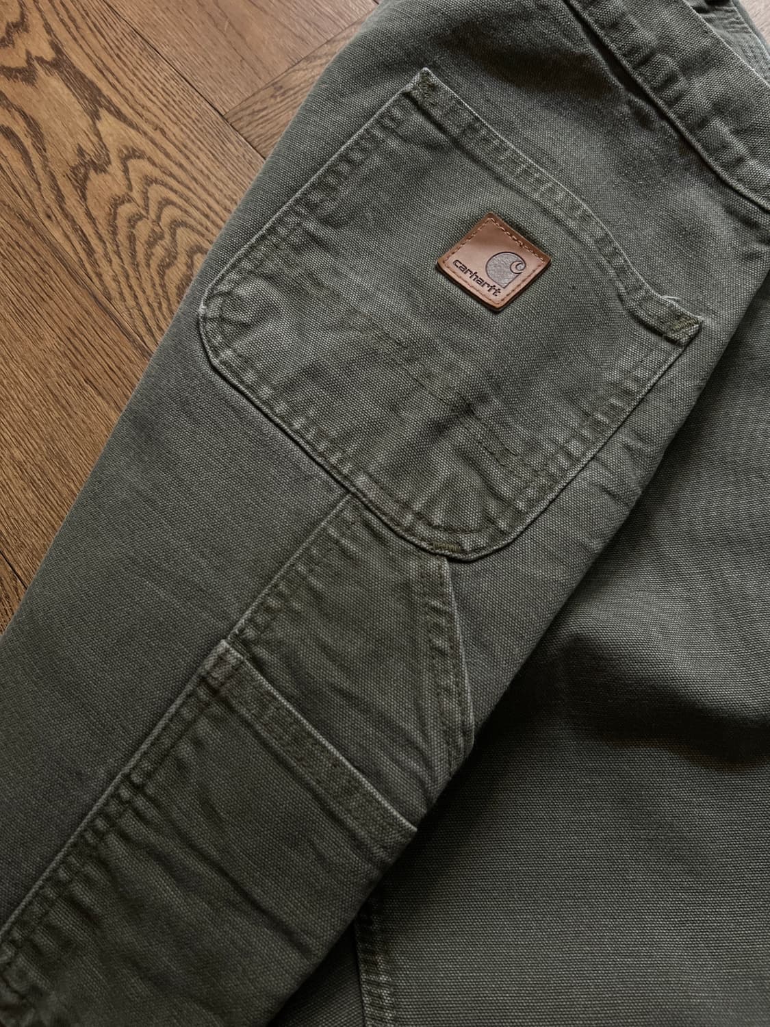 [30]칼하트 USA 덩가리핏 체크 라이닝 모스그린 카펜터 워크팬츠 M9 상품이미지7