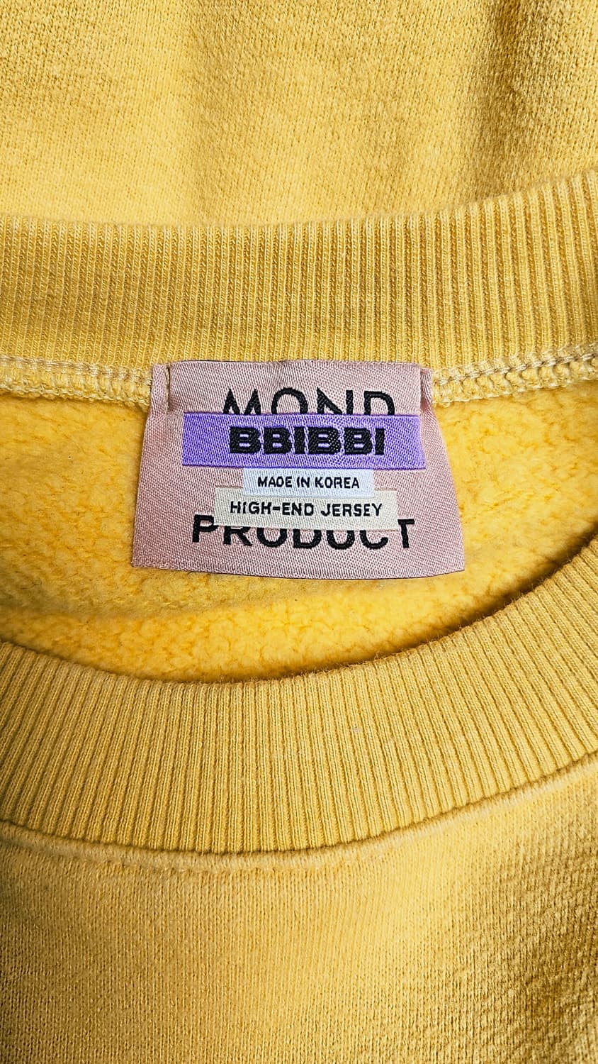 노랑색 귀여운 박시핏 가오리소매 셔링밴드 크롭 기모 맨투맨 44~55 상품이미지6