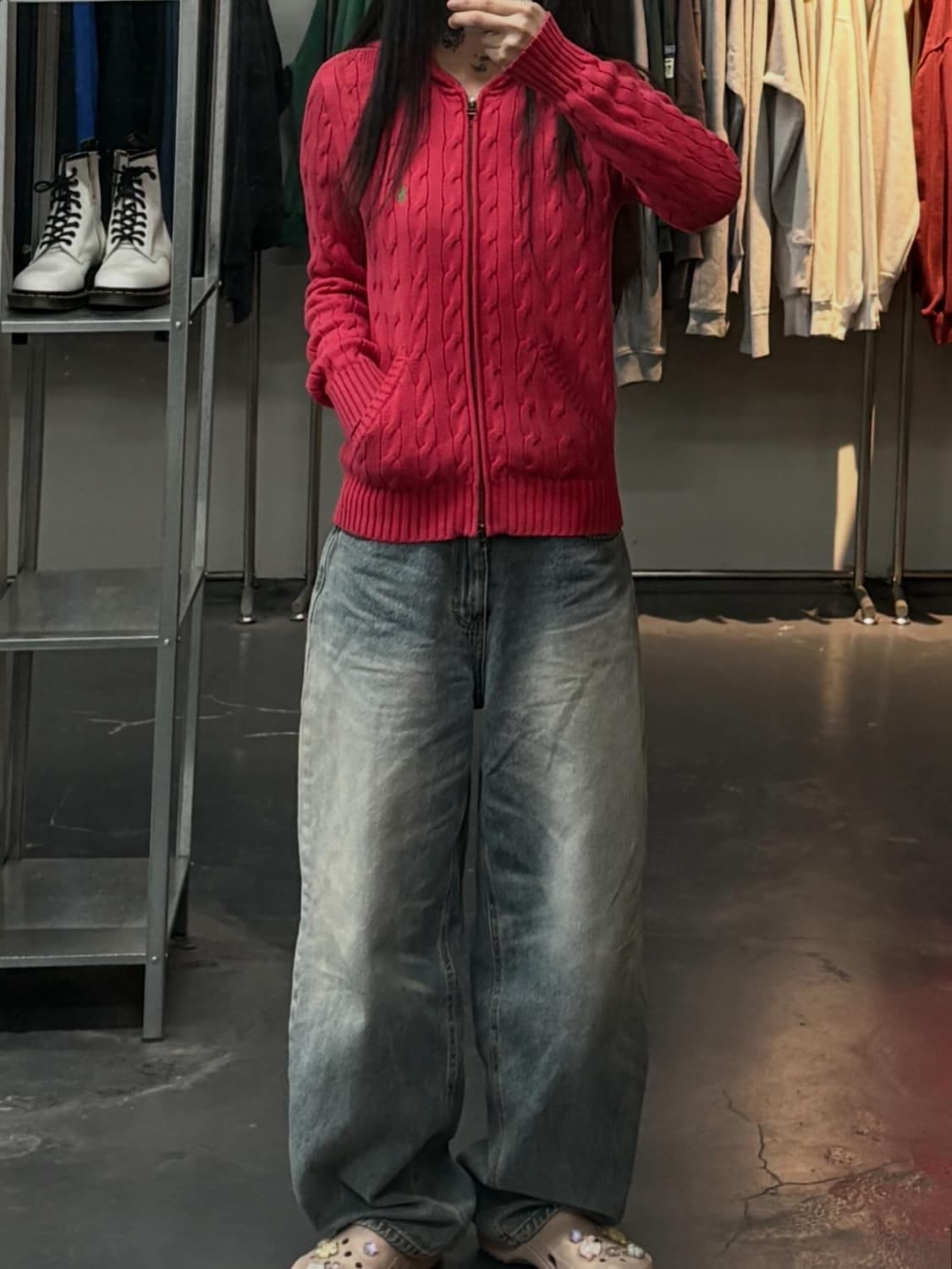 폴로랄프로렌 스포츠 포니로고 핑크 니트 코튼 풀집 후드 A3770 상품이미지1