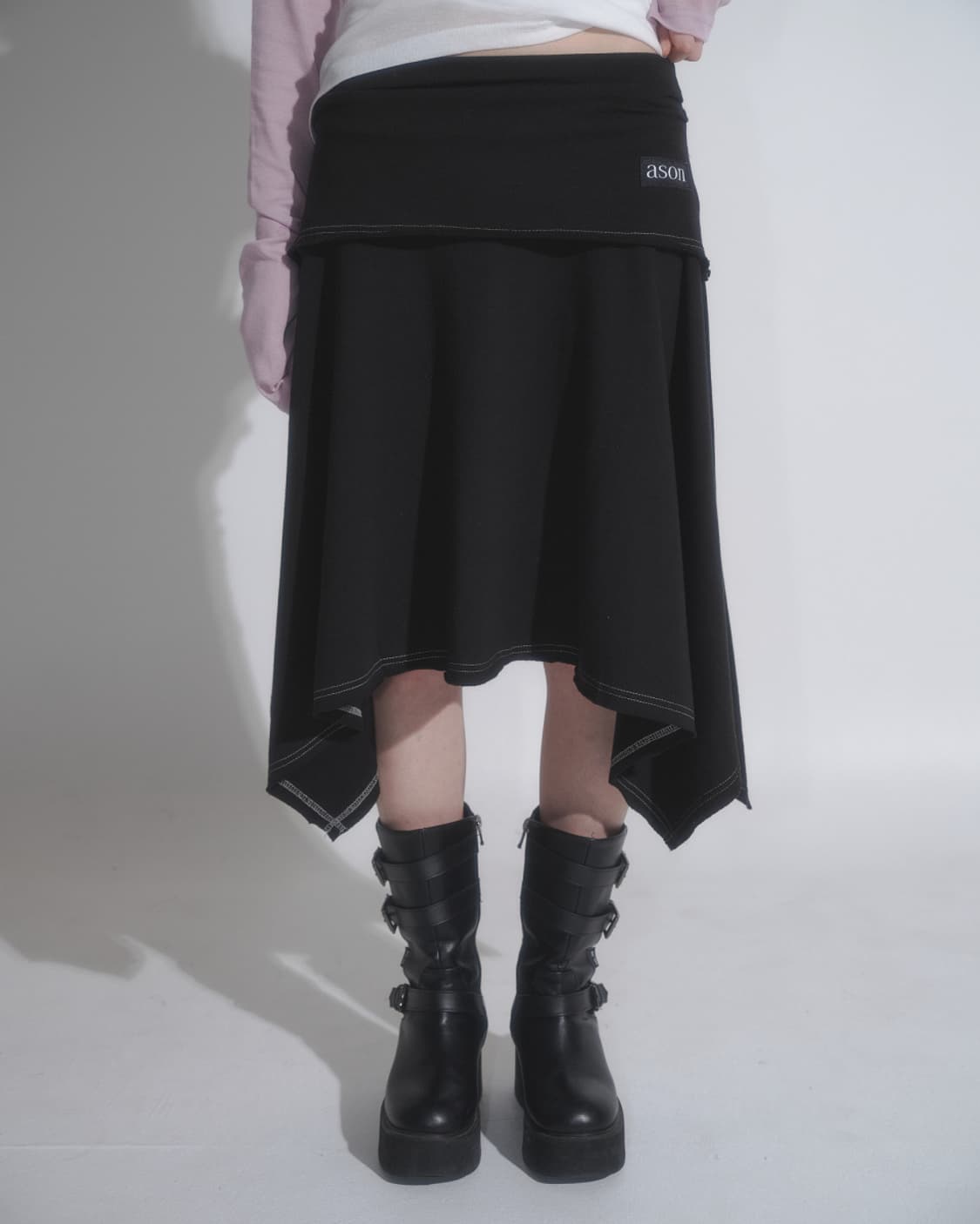 애즈온 레나 언발란스 스커트 블랙 상품이미지2