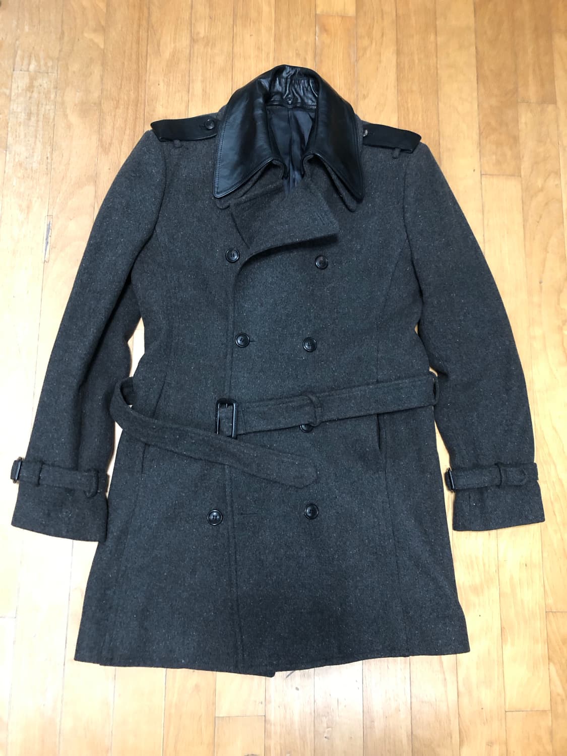 모아이코 가죽카라 벨트 더블코트 L 상품이미지1