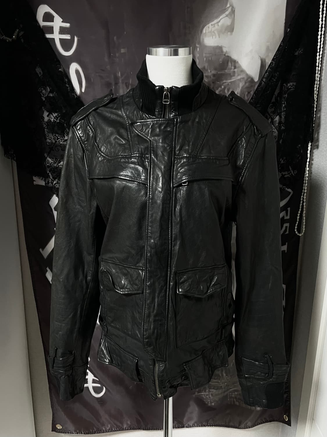 빈티지 포켓레더 자켓 락시크릭오웬스하이엔드깔펑크다크웨어디올그런지펑크 상품이미지2