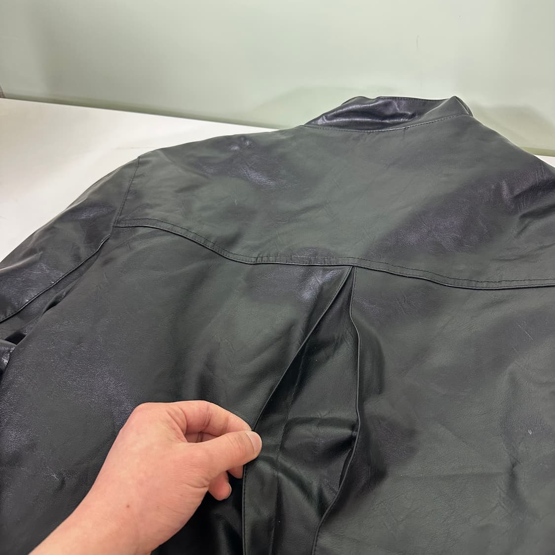 OS 말렌키 블랙 크롭오버핏 레더자켓 가죽자켓 상품이미지6