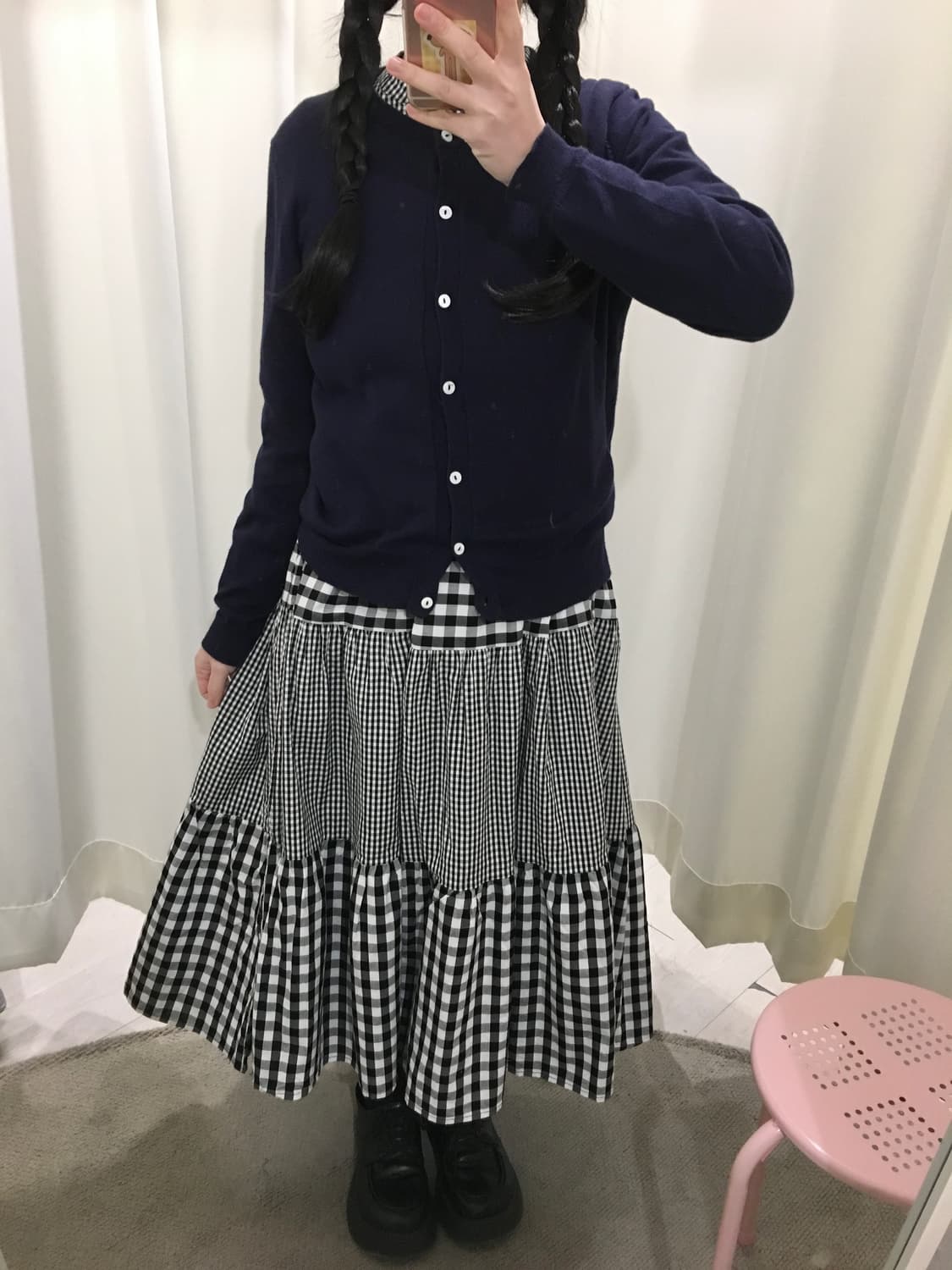 패치 체크 롱원피스 상품이미지3