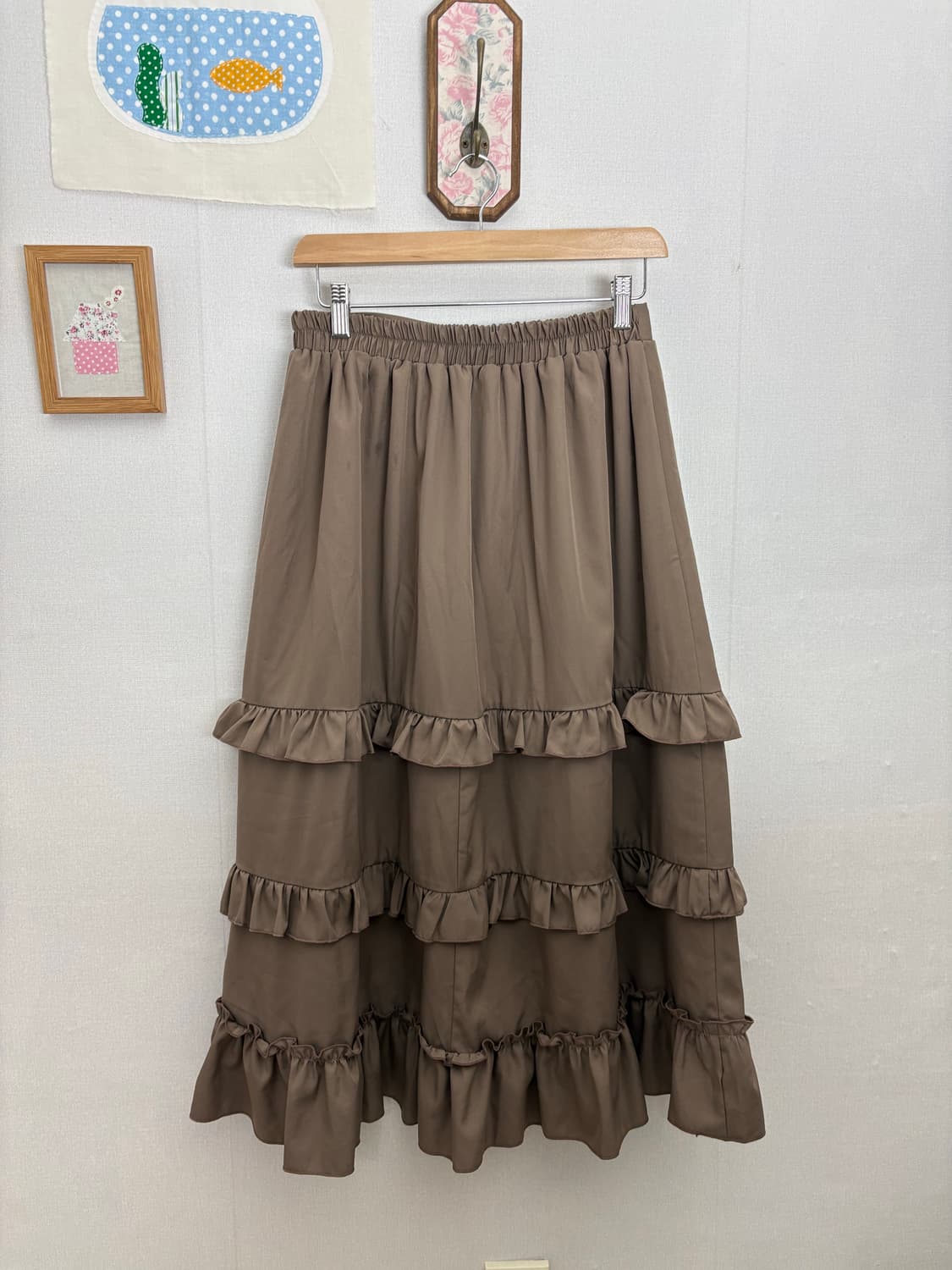브라운 프릴 캉캉 롱 스커트 상품이미지5